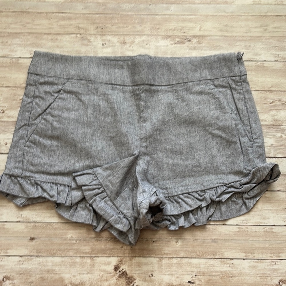 LOFT Gray High Waist Ruffle Hem Shorts